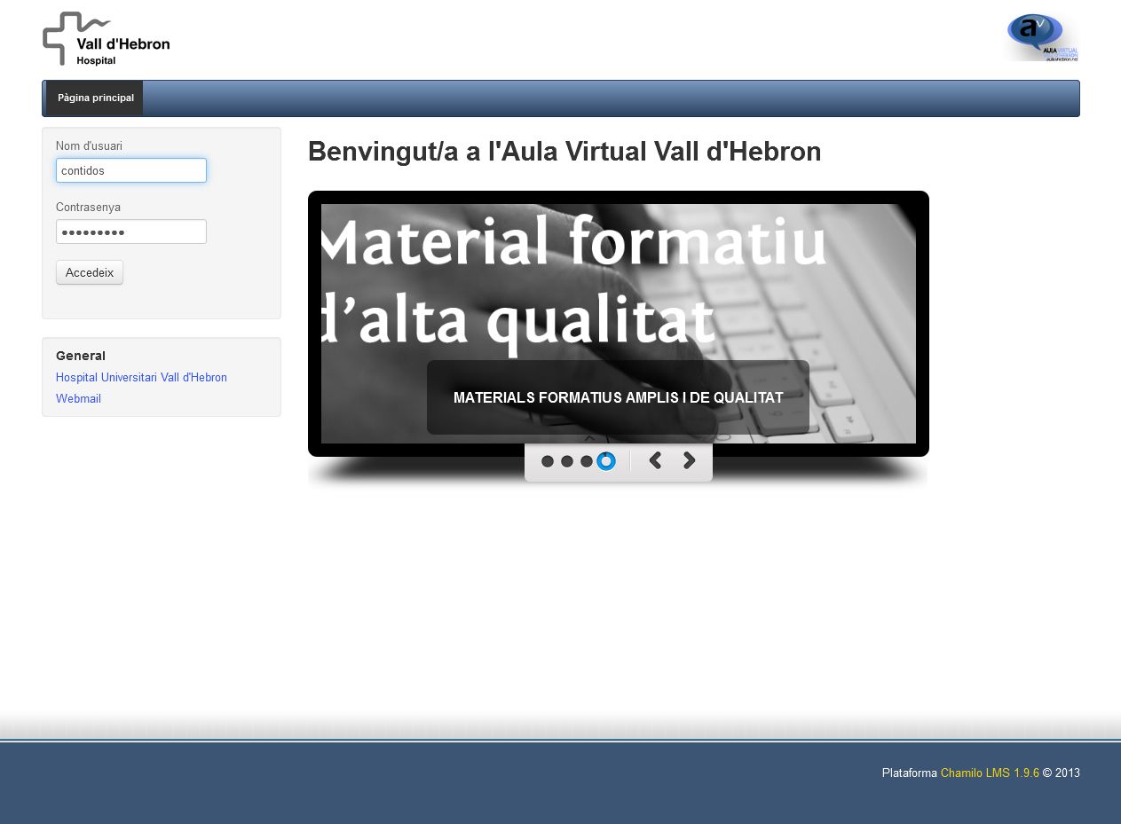 Portada del aula virtual de Vall D´Hebron