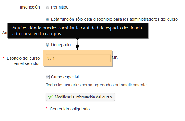 Cambiar el espacio de un curso